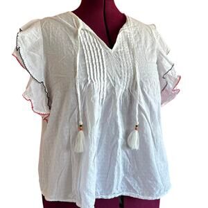 Womens Top Size XL White Flowy Casual Bohemian Travel Packable Vacation Summer